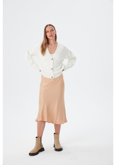 Kadın Camel Bel Lastikli Balık Saten Etek 001