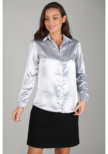 Sweetness Kadın Gri Saten Gömlek Gri