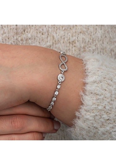 Artsmagazinmücevher Gümüş Zirkon Taşlı Sonsuzluk Kadın Bileklik