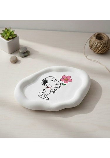 K42design Snoopy "sevgi Çiçeği" El Yapımı Dekoratif Sunum Ve Takı Tabağı 1