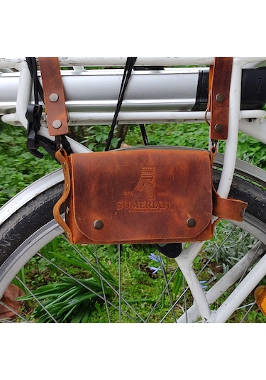 Sumerian Leather Craft Deri Bisiklet Çantası Taba
