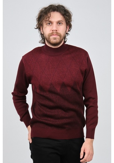 Ateş Triko Erkek Yarım Balıkçı Yaka Desenli Kazak 6091804 Bordo Bordo