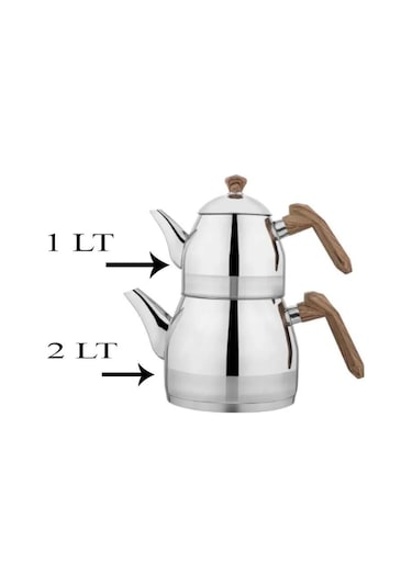 Schafer Çelik Çaydanlık Takımı Ortaboy Kahve Renk