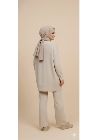Triko Tunik Pantolon Tesettür Takım Taş