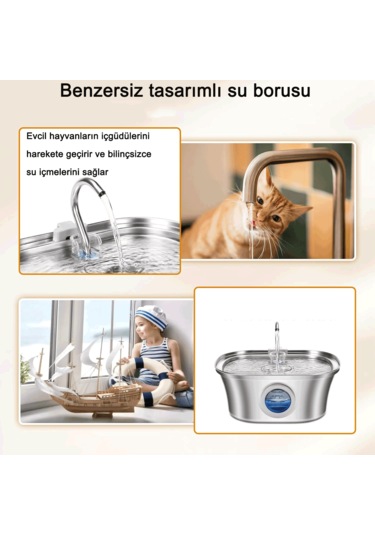 Ecronicword Paslanmaz Çelik Evcil Hayvan İçme Çeşmesi Kedi Köpek 3.2l W10