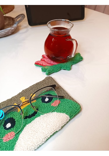 Kurbağa Bardak Altlığı Gözlük Tutucu Seti