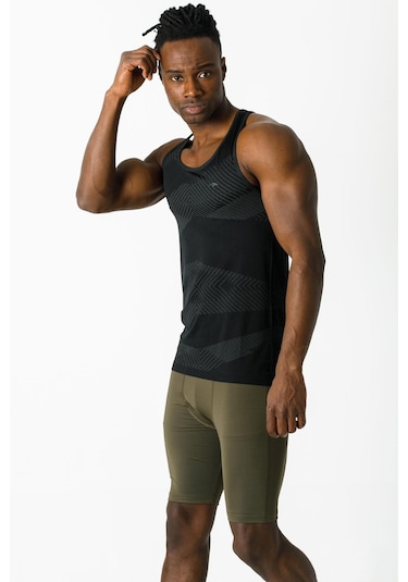 Maraton Active Ekstra Slim Erkek Atlet Yaka Kolsuz Training Siyah Atlet 824011-Siyah