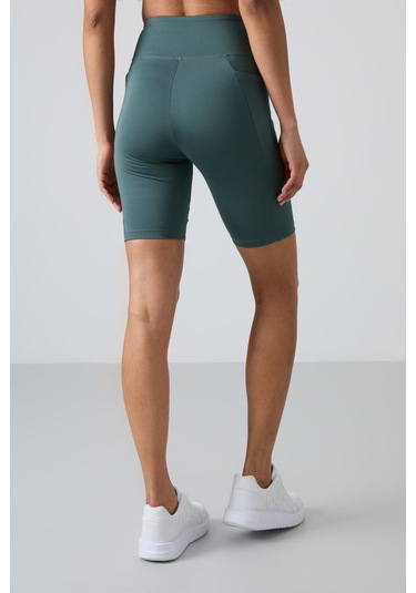 Tommy Life Orman Yeşili Polyester Esnek Standart Fit Performans Kadın Biker Tayt - 91012 Yeşil