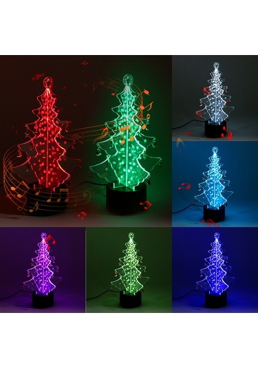 Yaozixa Noel Ağaç Şekilli Masa Lambası, 7 Renkli Manuel/otomatik Işık, 12 Metal Askı Ve Yerleşik Noel Şarkıları İle Ev Dekorasyonu Siyah