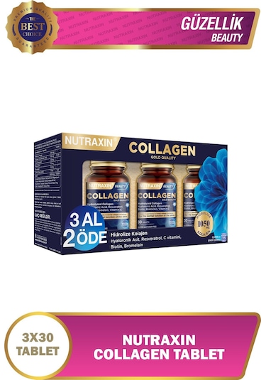 Nutraxin Hidrolize Kolajen 1050 Mg 3x30 Tablet Tip1 Tip3 Resveratrol Bromelain Biotin Hyalüronik asit Çinko