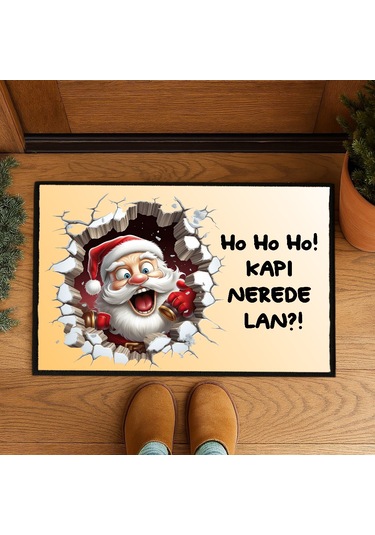 Kapı Nerde Espirili Noel Baba Kapı Önü Paspası 60x40 Cm Paspas Çok Renkli