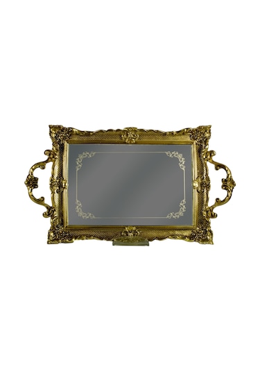 Polyester Dikdörtgen Epoksi Cam Tepsi - Gümüş Gümüş