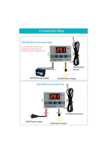 Dianziye Xh-w3002 Akıllı Sıcaklık Kontrol Cihazı -50 C/+110 C Aralığı, 12v, Led Ekranlı, Yüksek Hassasiyetli Mikroişlemci Termostat