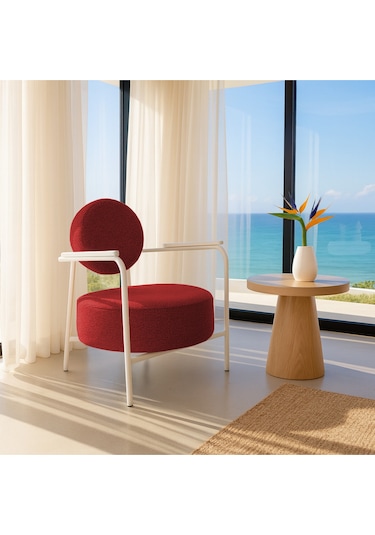 Venüs Modern Berjer Soft Kumaş Beyaz Metal Ayaklı Koltuk Ev & Ofis Kırmızı Kırmızı