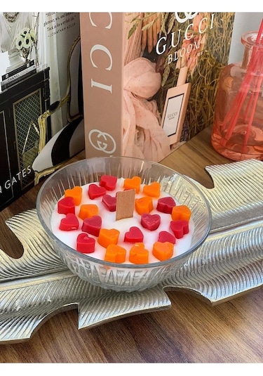 Ersu Store Renkli Minik Kalpli Kokulu Dekoratif Cam Mum