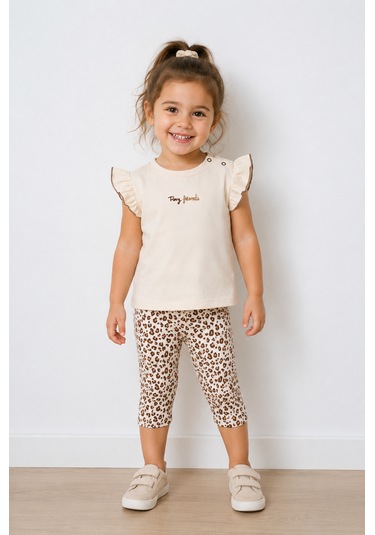 Durukoza Kız Bebek Leopar Taytlı Takım Krem
