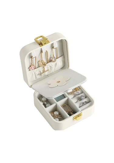 Soulader Pu Deri Kapaklı Taşınabilir Mini Mücevher Kutusu - Şık Ve Pratik Flip Top Tasarım, Genç Kızlar İçin Zarif Aksesuar Saklama Kutusu, Takı Organizer Beyaz