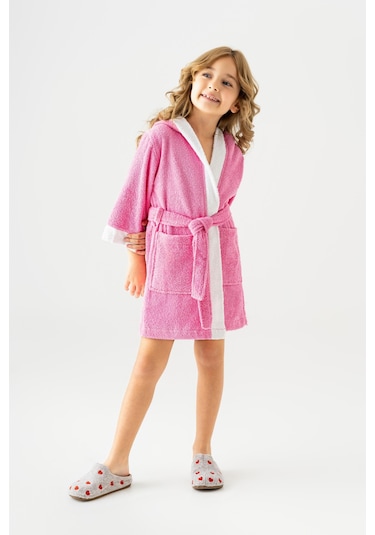 Soley Pueri %100 Pamuklu Unisex Çocuk Bornozu Pembe