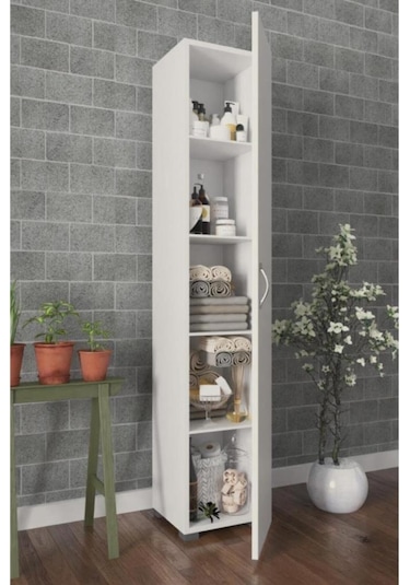 Tek Kapak 5 Raflı Banyo Dolabı Beyaz