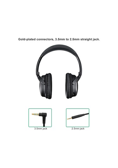 Gajeena Bose Qc25 Kulaklık İçin Mikrofonlu Ses Kablosu - 3.5mm/2.5mm Altın Kaplı Uçlar, Ses Kontrolü, Tpe Malzeme, 140cm Siyah