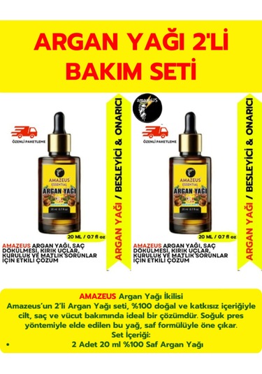 Amazeus Argan Yağı 2'li %100 Saf Ve Doğal-soğuk Pres Besleyici Etki 2x20 Ml / 1.4 Fl Oz
