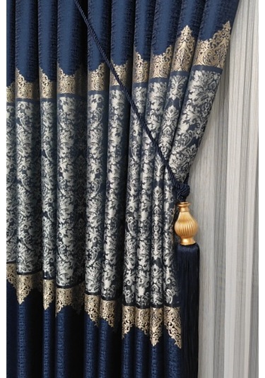 Takım Fon Perde Lacivert-gümüş 2 Kanat Fon+aksesuar Lacivert