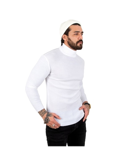 Deepsea Erkek Beyaz Balıkçı Yaka Örme Kazak 2100015 Beyaz