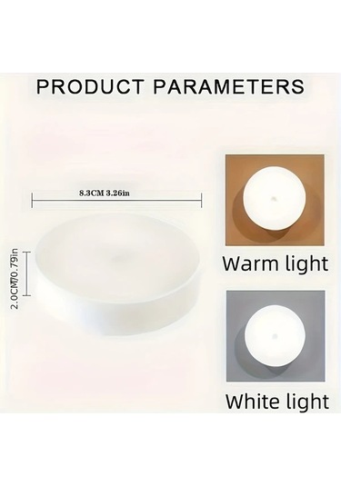Honeybeeshop 5 Adet Beyaz Manyetik Gece Lambası İnsan Sensörü Led Küçük Yuvarlak Işık Koridor Dolap Merdiven Masa Okul Yatak Odası 200mah Beyaz