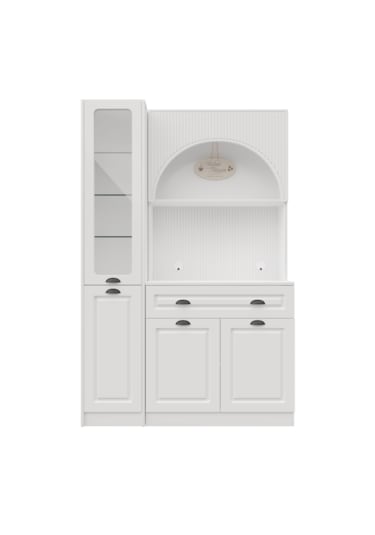 Guneystore Armoni Black Midi Kahve Köşesi Sol Vitrinli Komple Mdf Beyaz