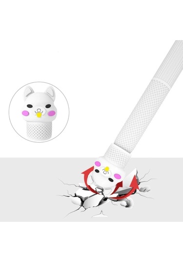 Apple Pencil Pro / 2.nesil Uyumlu Koruyucu Silikon Kılıf Kaydırmaz Sevimli Kedi Figürlü Kalem Değildir Beyaz