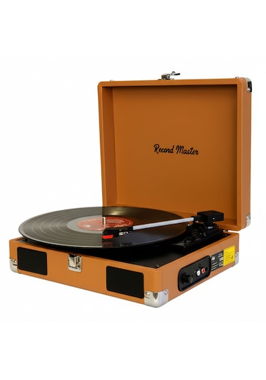 Record Master Rm-311 Pikap - Tüm Plaklar İle Uyumlu- Power Banklere Bağlanarak Kullanılabilme Kahverengi