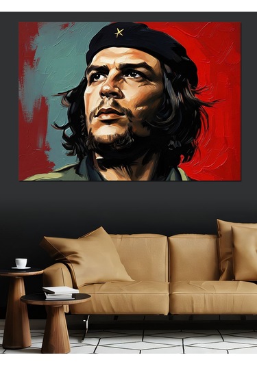 Che Guevara Portresi Renkli Sanat Dekoratif Kanvas - Mdf Ahşap Tablo