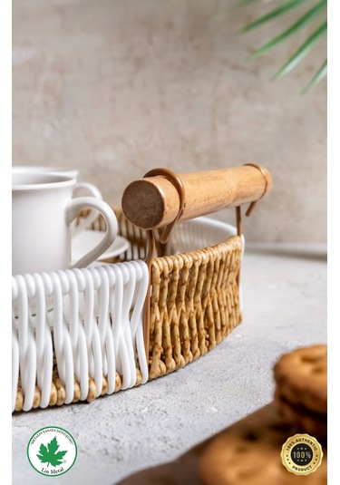 Yuvarlak Hasır Tepsi - Çift Renkli - 30 Cm Kahverengi