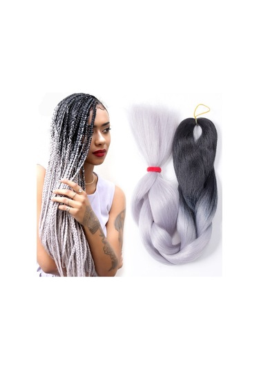 Cbtx Moda Renk Gradyan Bireysel Örgü Peruk Elyaf Büyük Örgüler, Uzunluk: 60cm 57 Siyah + Göl Mavisi