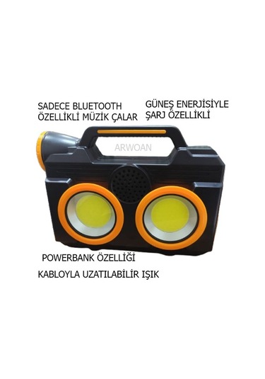 Arwoan Kabloyla Uzatılabilir Fener Sadece Bluetooth'la Çalışabilir Ses Bombası Siyah