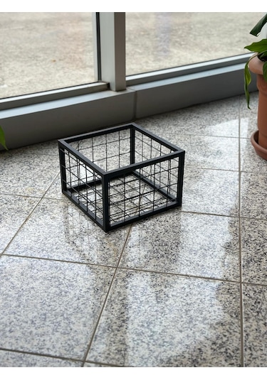 Metal Tel Kasa Sepet - Dekoratif, Taşınabilir Ürün Kasası, Sele Sepet 40x40 Cm H:20 Cm Siyah