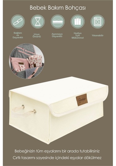 Mordesign Saklama Kutusu, Dolap Içi Çamaşır/oyuncak Düzenleyici, Yenidoğan Için Kapaklı Keçe Organizer Krem-kahve Ekose