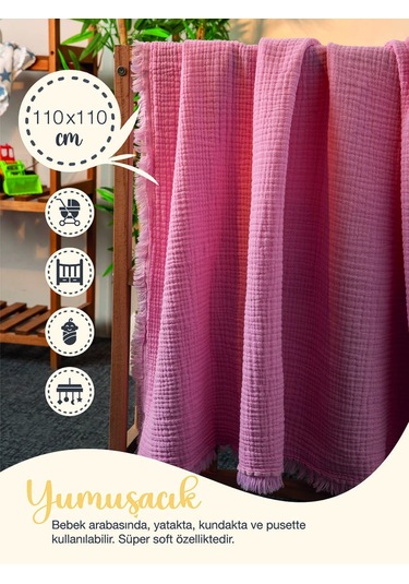 Favora Pamuk 4 Katlı Müslin Bebek Örtüsü 110x110 Cm - Pembe