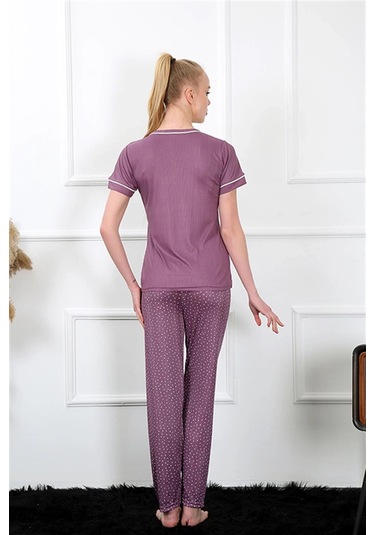 Giyim Kadın Mürdüm Kısa Kol Pijama Takım MÜRDÜM