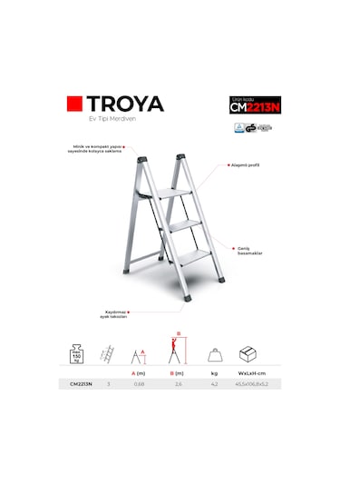 Çağsan CM2213N 3 Basamaklı Troya  Ev Tipi Merdiven