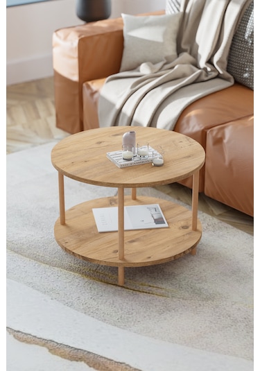 Yuvarlak Orta Sehpa Gazetelik Ahşap Ayaklı Sehpa -çam