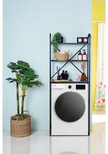 Metal 3 Raflı Banyo Rafı Çamaşır Makinesi Üstü Dekoratif Raf Siyah