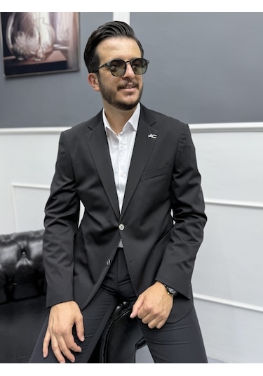 Avni Ceylan Signature Stil Tek Düğme Kırışmaz Ceket Siyah