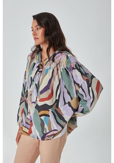 Mizalle Renkli Zebra Tunik Çok Renkli