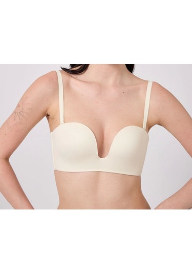 Freshness Msf05 Destekli V Dekolte Lazer Kesim Sütyen Ekru