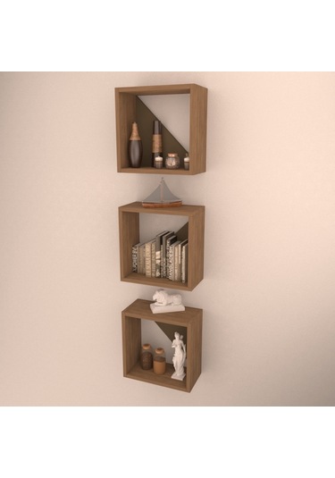 Rafkestir 3 Lü Florence Duvar Rafı Kafkas Meşe ( Mat )
