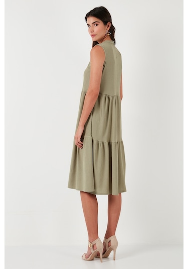 Lela Regular Fit Kolsuz Midi Bayan Elbise 5869008 Olive