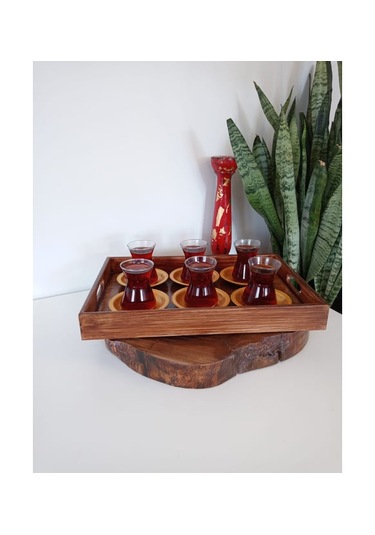 Kahverengi Eskitme Ahşap Dekoratif Kahve, Çay, Söz, Nişan, Sunum , Servis Tepsisi Eskitme Kahverengi