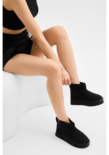 Kalın Poli Taban Süet Görünümlü Kadın Siyah Günlük Bot Tbldy535 Siyah