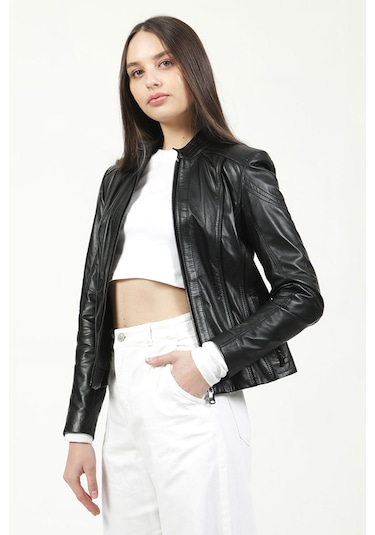 Dericlub Yb-2112 Gerçek Deri Kadın Mont Siyah